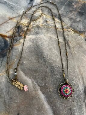 MARIANA Multicolor Floral Pendant Necklace with Pink Accent